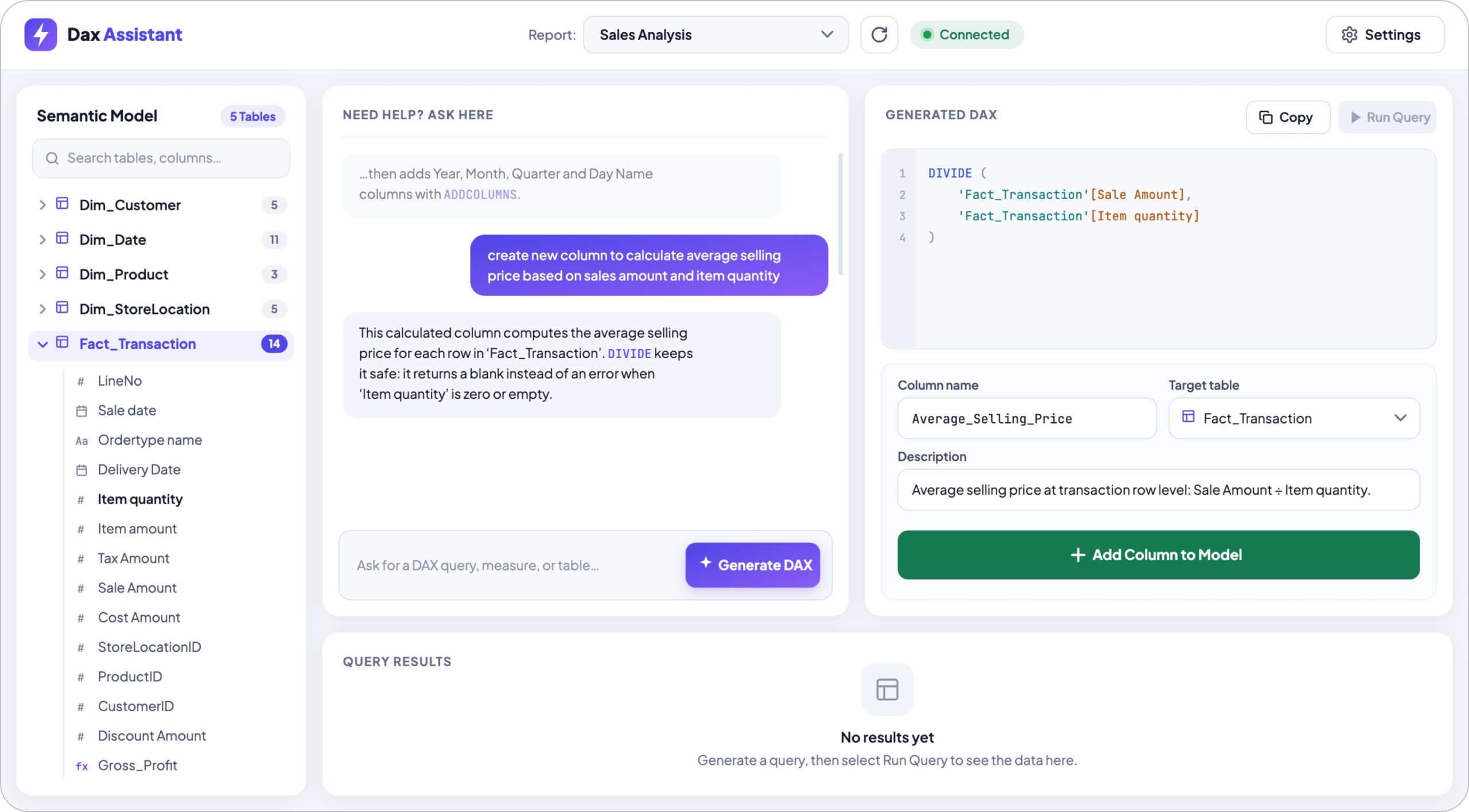 DAX generates responses from exact schema